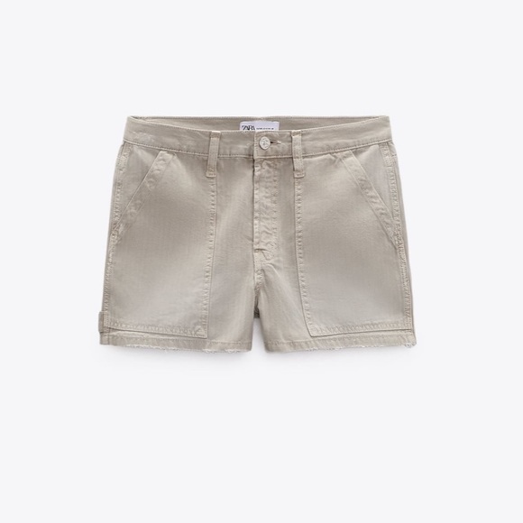 Zara trf high rise waist cargo shorts stone taupe gray 0 25 6688/001 - Picture 4 of 11